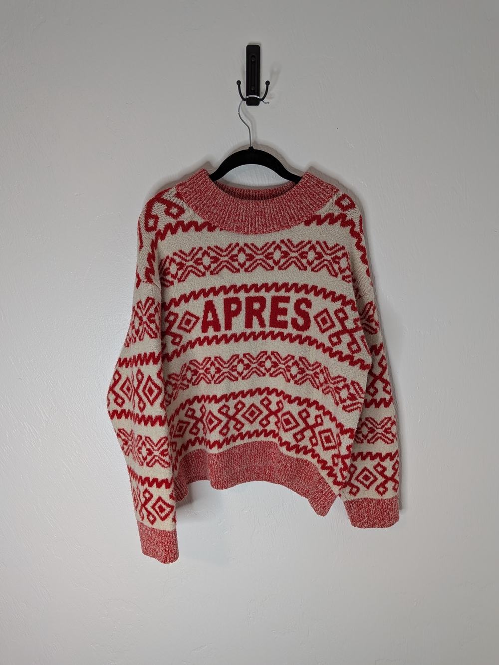 a new day Red and Cream 'APRES' Nordic Crewneck Sweater